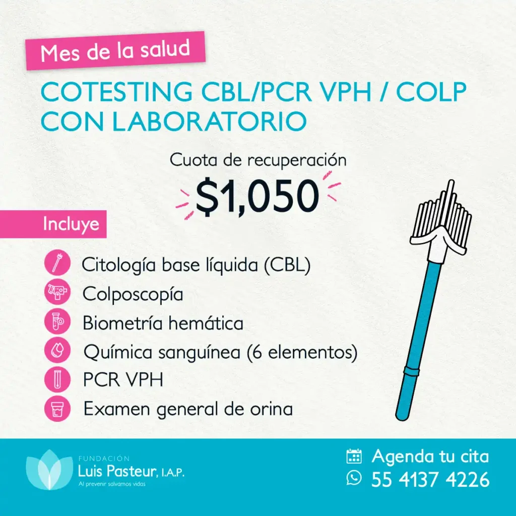 Promoción Mes de la Salud julio 2026 Fundación Luis Pasteur - Cotesting CBL/PCR VPH / Colp con Laboratorio