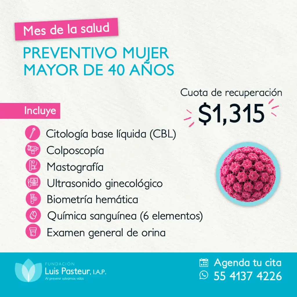 Promoción Mes de la Salud julio 2026 Fundación Luis Pasteur - Preventivo Mujer Mayor de 40 Años
