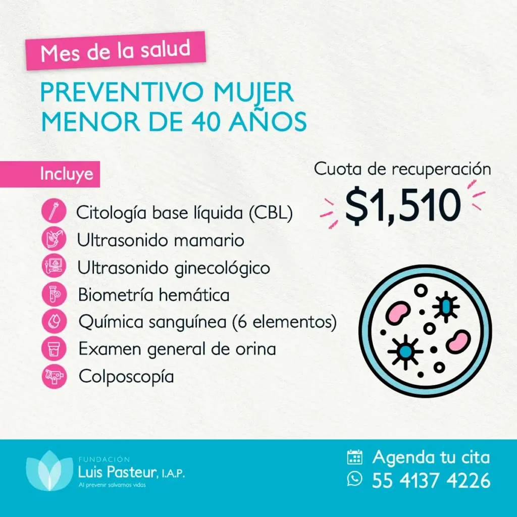 Promoción Mes de la Salud julio 2026 Fundación Luis Pasteur - Preventivo Mujer Menor de 40 Años